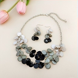 Серый Комплекты из плоских круглых подвесных серег и двухслойных ожерелий, со сплавочной фурнитурой, серые, 450 мм