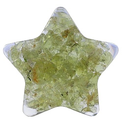 Olive Jade Украшение дисплея звезды смолы, с натуральной оливковой нефритовой крошкой внутри статуй для украшения домашнего офиса, 31x30x12~14 мм