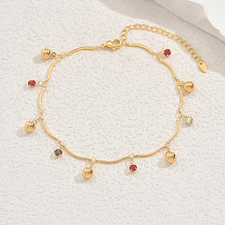 Золотой Браслеты на ногу из латуни с цветными стразами и круглыми кисточками в стиле бохо для женщин, вечеринок и пляжа, золотые, 9-1/8 дюйм (230 мм)