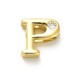 Letter P Стойки обшивки латунь кубического циркония бусы, для изготовления именных ожерелий, долговечный, без свинца и без кадмия, алфавит, Письмо P, 12x12.5x4.8 мм, отверстие : 2.5 мм