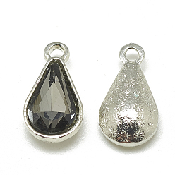 Серый Сплав стекла подвески, граненые, слеза, платина, серые, 18x10x5 мм, отверстие : 2 мм