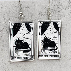 Черный Акриловые серьги-подвески с мультяшной тематикой, прямоугольник с рисунком в форме кошки, платина, чёрные, 62 мм