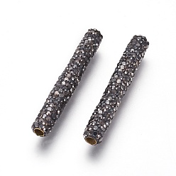 Jet Brass Rhinestone Beads, Tube, Jet, 35x5mm, Hole: 2mm