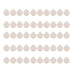 Letter W Подвески из позолоченного сплава, с эмалью, эмалированные блестки, плоско-круглые, белые, буква.w, 14x12x2 мм, отверстие : 1.5 мм, 50 шт / коробка