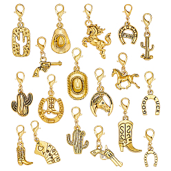 Золотой 54шт 18 стиль сплав подвесные украшения, Сплав с застежками когтя омара, разнообразные, золотые, 26~45 мм