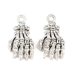 Античное Серебро Сплавочные подвески тибетского стиля, подвески в виде скелетных рук, античное серебро, 38.5x21x8 мм, отверстие : 3.5 мм
