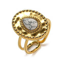 Настоящее золото 18K Ионное покрытие (ip) овальные с каплевидным вырезом 304 открытые манжетные кольца из нержавеющей стали, кольца на палец с синтетической бирюзой для женщин и мужчин, реальный 18 k позолоченный, размер США 6 (16.5 мм)