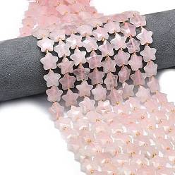 Розовый Кварц Природного розового кварца нитей бисера, граненые, звезда, с бисером, 13~14.5x14~14.5x5.5~6 мм, отверстие : 1.2 мм, около 27 шт / нитка, 15.55'' (39.5 см)