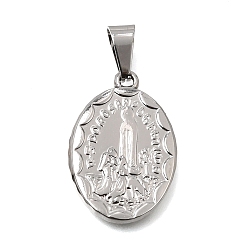 Stainless Steel Color 304 Stainless Steel Pendants, with 201 Stainless Steel Snap On Bails, Oval with Virgin Charms, Stainless Steel Color, 28x19x3mm, Hole: 8x4.5mm