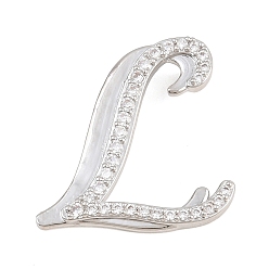 Letter L Pendentifs en laiton zircon cubique transparent, charmes de lettre, plaqué longue durée, crémaillère plaquage, sans plomb et sans cadmium, platine, lettre l, 25x24x6.5mm, Trou: 3mm