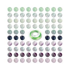 Fluorite DIY Natural Fluorite Beads Jewelry Set Making, Bracelet & Necklace, with Strong Stretchy Beading Thread, 100Pcs/box