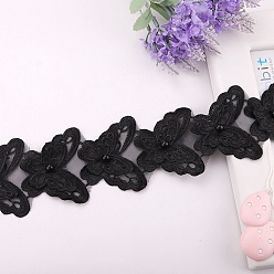 Черный 20 ярдов органза вышивка бабочка кружевная отделка, чёрные, 2-1/2 дюйм (65 мм)