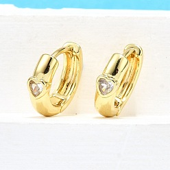 Настоящее золото 18K Латунные серьги-кольца из прозрачного кубического циркония, долговечный, без свинца и без кадмия, сердце, реальный 18 k позолоченный, 13x14x4 мм