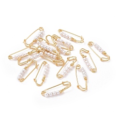 Настоящее золото 18K Брошь-булавка из латуни, долговечный, с оболочкой жемчуг, реальный 18 k позолоченный, 23x7.5x2.5 мм, отверстие : 1.4 мм