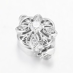 Платина Полые цветок стойки обшивки латунь микро проложить застежками ящик кубического циркония, без свинца, без никеля и без кадмия, платина, 18x13x9 мм, отверстие : 1.5 мм