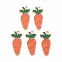 Коралловый Подвески из эмали и сплава, без кадмия и без свинца, золотой свет, морковь, коралл, 22.5x10x1.5 мм, отверстие : 1.6 мм