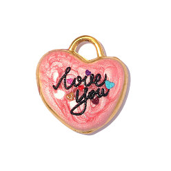 Светло-Коралловый 304 нержавеющей стальной эмали подвески, сердце со словом люблю тебя очарование, реальный 18 k позолоченный, ионное покрытие (ip), долговечный, свет коралловый, 15x14 мм, отверстие: 3.30 мм