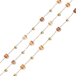 Настоящее золото 18K Ионное покрытие (ip) 304 звенья цепи из нержавеющей стали, бусины и катушка из натурального красного агата, пайки, реальный 18 k позолоченный, 6.5x2.7 мм, около 32.81 футов (10 м) / рулон