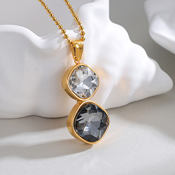 Золотой Подвеска-колье из нержавеющей стали с двойным ромбом, инкрустированная прозрачными и серыми кубическими циркониями, для женщин., золотые, 304 дюйм (15.94 см)