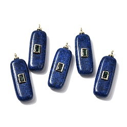 Настоящее золото 18K Подвески из натуральной окрашенной кунжутной яшмы с имитацией лазурита, прямоугольные подвески с латунной фурнитурой из зеленых кубических цирконий, без кадмия и без свинца, стойки покрытие, долговечный, реальный 18 k позолоченный, 35x12x7 мм, отверстие : 2.3 мм