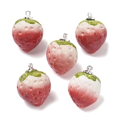 Нержавеющая Сталь Цвет Фарфора ручной работы подвески, с 304 фурнитурой из нержавеющей стали, клубника, цвет нержавеющей стали, 24.5x18~18.5x18.5~19 мм, отверстие : 1.8 мм