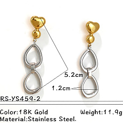 Teardrop Двухцветные 304 серьги-гвоздики из нержавеющей стали, золотые и нержавеющая сталь цвет, слеза, 52x12 мм