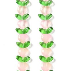 Персиковый Слойка Прозрачные стеклянные бусины, листьев и сердца, розовые, 7.5~9.5x10.5~14x4~5 мм, отверстие : 1 мм, около 54 шт / нитка, 14.96~15.24'' (38~38.7 см)
