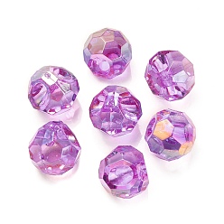 Фуксин УФ-покрытие Радужные переливающиеся акриловые европейские бусины, граненые, бусины с большим отверстием, круглые, фуксиново-красные, 15.5x15.5 мм, отверстие : 4 мм