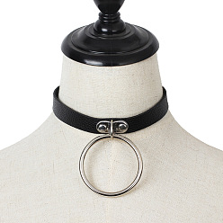 Черный Сплав кольцо кулон искусственная кожа колье колье для женщин, платина, чёрные, 15.75 дюйм (40 см)