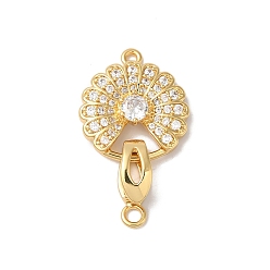 Настоящее золото 18K Реечное покрытие латунь микро паве прозрачный кубический цирконий складные застежки, без кадмия и без свинца, долговечный, плоско-круглые, реальный 18 k позолоченный, 28 мм, отверстие : 2 мм