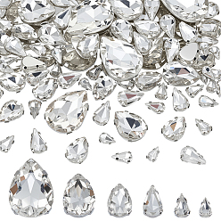 Кристалл 120Шитье со стразами, многожильных ссылки, стекло горный хрусталь, с латунными зубцами в платиновых тонах, слеза, кристалл, 8~25x5.5~18x4~8 мм, отверстие : 0.8~1 мм