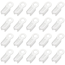 Plata 20 piezas 925 extremos de engarce plegables de plata esterlina, Rectángulo, con 925 sello, plata, 8x3.5x2.5 mm, agujero: 1.4 mm, diámetro interior: 1.5 mm