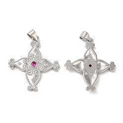 Платина Латунные микро проложить кубического циркония подвески, без свинца и без кадмия, крестик, платина, 27.5x24.5x3 мм, отверстие : 5 мм