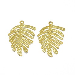 Golden Alloy Pendants, Tropical Leaf Charms, Long-Lasting Plated, Monstera Leaf, Golden, 39.5x26x1mm, Hole: 2mm