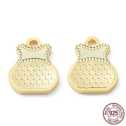 Real 18K Gold Plated 925 Sterling Silver Charms, Vase with Polka Dot Charm, Textured, Real 18K Gold Plated, 11x9x1.2mm, Hole: 1.4mm