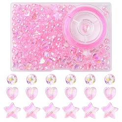 Deep Pink 200Pcs Eco-Friendly Transparent Acrylic Beads, Heart, Dyed, AB Color, Deep Pink, 6~10x3~6mm, Hole: 1~1.5mm, about 2800pcs/500g