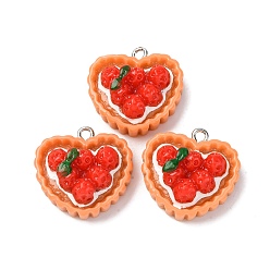 Food Непрозрачные подвески смолы, имитация еды, с платиново-железными петлями, малиновый заварной пирог, 21.5x22x9.5 мм, отверстие : 2 мм