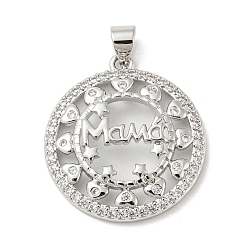 Плоский Круглый Тематическая вешалка ко Дню матери, латунь, микро-паве, подвески из кубического циркония, долговечный, без свинца и без кадмия, плоско-круглые, 25x22x4.5 мм, отверстие : 5x3 мм