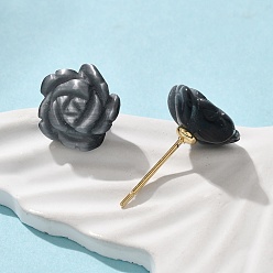 Серый Серьги-гвоздики из латуни с кошачьим глазом, без кадмия и без свинца, стойки покрытие, роза, реальный 18 k позолоченный, серые, 10.5x11 мм
