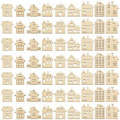 Blanched Almond 100Pcs Unfinished Wooden Cutcouts, House, Blanched Almond, 29~29.5x26.5~33x2mm