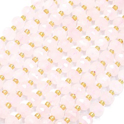 Розовый Кварц Природного розового кварца нитей бисера, с бисером, граненые, фонарь, 8~8.5x6.5~7 мм, отверстие : 0.6 мм, около 44 шт / нитка, 15.16'' (38.5 см)