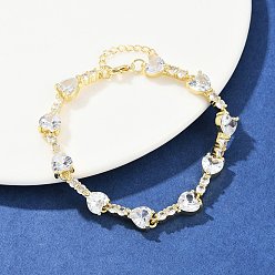 Настоящее золото 18K Латунные браслеты с микропаве из прозрачных кубических цирконий для женщин, сердце, стойки покрытие, долговечный, без свинца и без кадмия, реальный 18 k позолоченный, 6-7/8 дюйм (17.6 см)
