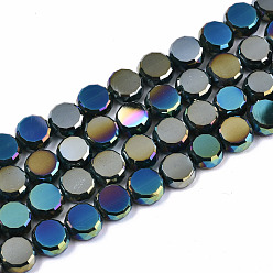 Темно-серый Гальванизировать непрозрачные сплошной цвет стеклянные бусы пряди, с покрытием AB цвета, плоские круглые граненые, темно-серый, 8x4 мм, отверстие : 1.5 мм, около 78~80 шт / нитка, 21.65~22.44 дюйм (55~57 см)