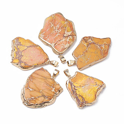 Оранжевый Натуральный регалит / имперская яшма / морские отложения яшмовые подвески, с золотыми тонами железных медных находок, окрашенные, самородки, оранжевые, 35~50x20~40x5~6 мм, отверстие : 4x6 мм