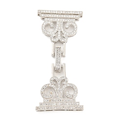 Платина Реечное покрытие латунь микро паве прозрачный кубический цирконий складные застежки, долговечный, без свинца и без кадмия, цветок, платина, 57x26 мм, отверстия: 4.7x5.5 mm и 2x5 mm и 2x3.8 mm