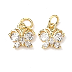 Настоящее золото 18K Латунные прозрачные кубические циркониевые подвески, с целью перехода в кольце, бабочки прелести, без свинца и без кадмия, долговечный, стойки покрытие, реальный 18 k позолоченный, 9.5x9.5x4 мм, отверстие : 3 мм
