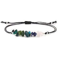 Смешанные камни Браслеты из натуральных смешанных драгоценных камней и латунных бусин., Регулируемые плетеные браслеты из бусин для женщин и мужчин, 11.02 дюйм (28 см)