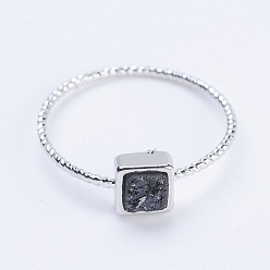 Hematite Plated Natural Druzy Agate Finger Rings, with Brass Findings, Square, Silver Color Plated, Hematite Plated, US Size 7 1/4(17.5mm)