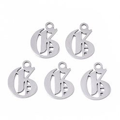 Letter G Устойчивые к потускнению 201 подвески из нержавеющей стали, лазерная резка, старый английский, алфавит, цвет нержавеющей стали, letter.g, 17x13x1 мм, отверстие : 2 мм