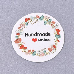 Разноцветный Бумажные бирки, для свадебных подарков, день рождения или специальное мероприятие, плоско-круглые, цветочным узором, красочный, 30x0.2 мм, отверстие : 3 мм